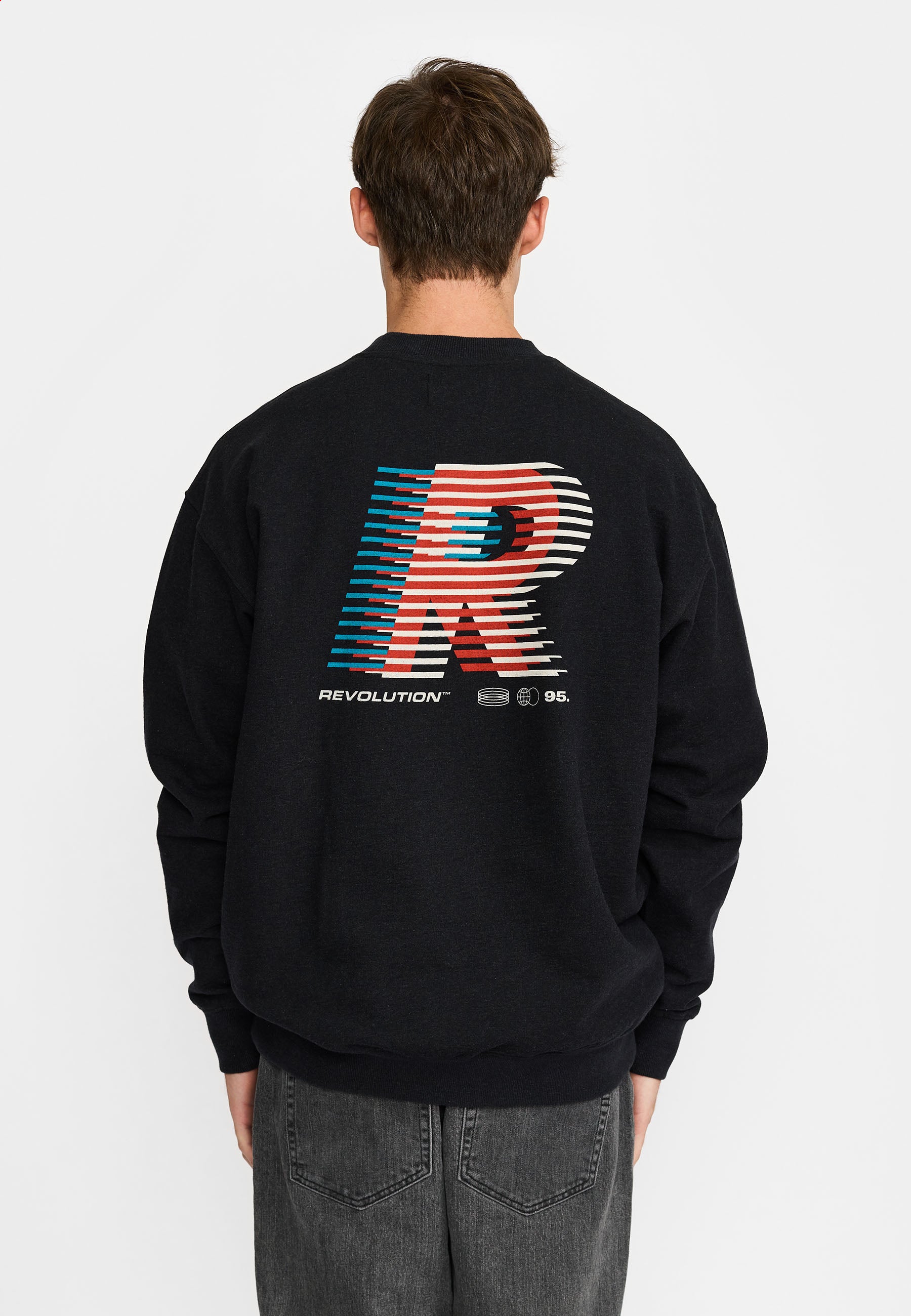 Revolution Printed Crewneck Sweatshirts Black-melange