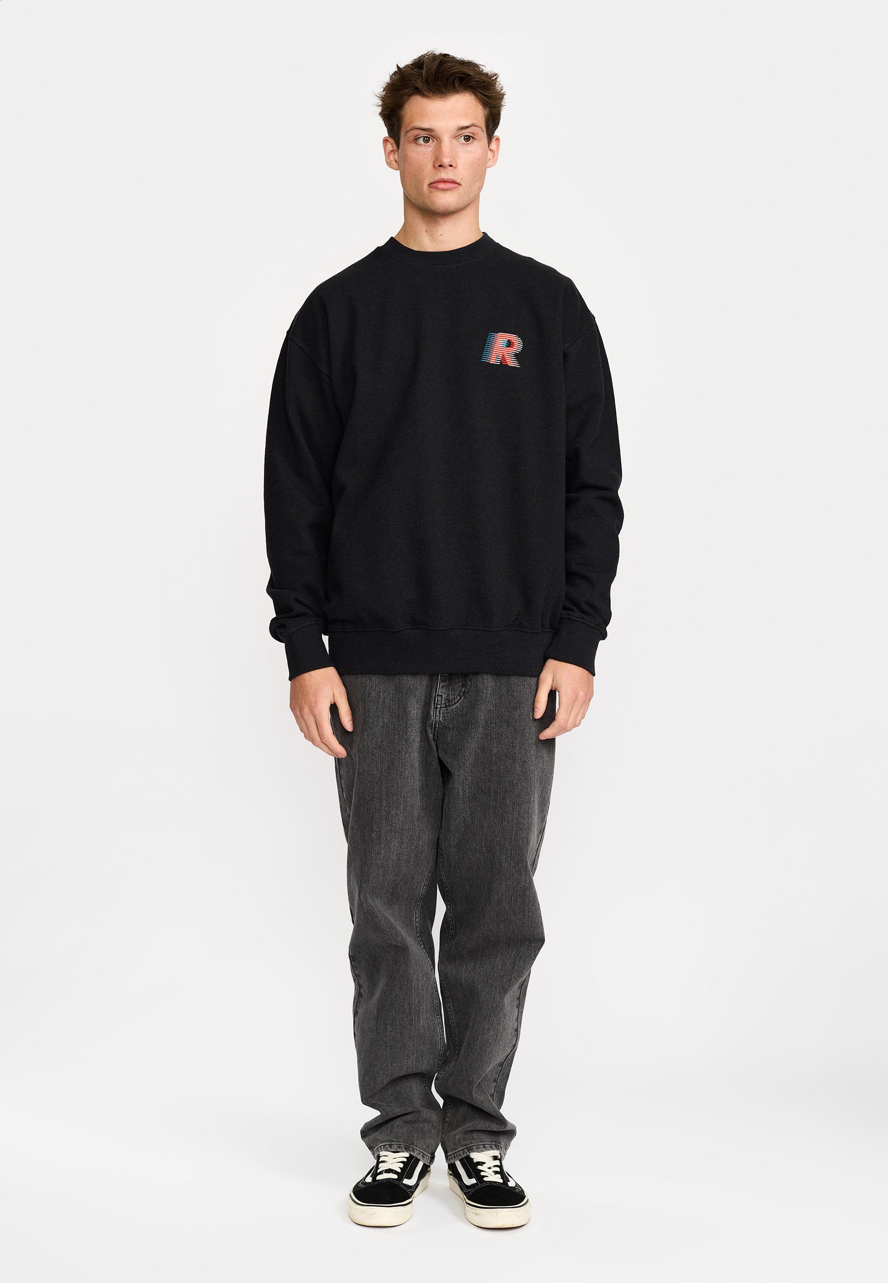 Revolution Printed Crewneck Sweatshirts Black-melange