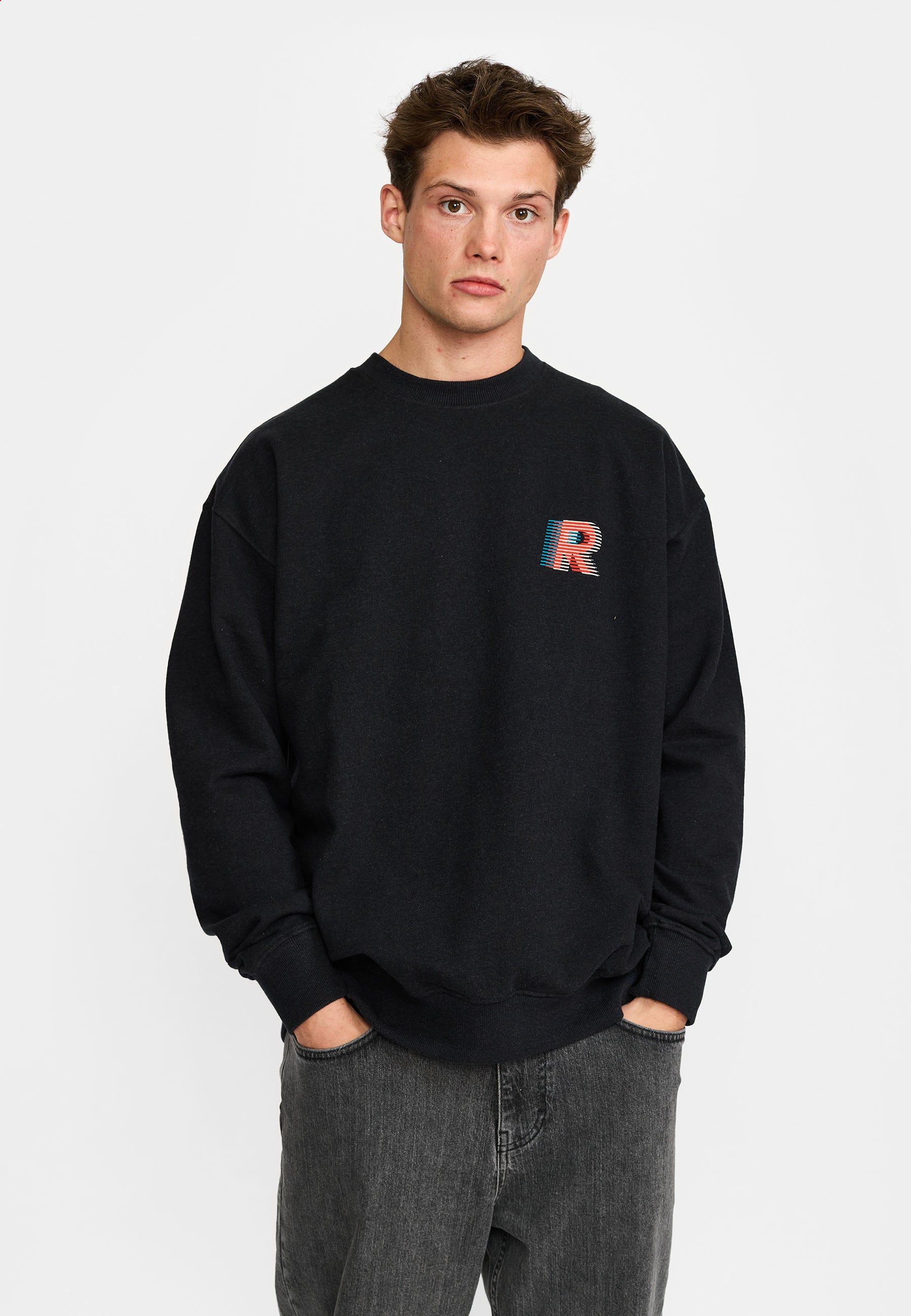 Revolution Printed Crewneck Sweatshirts Black-melange