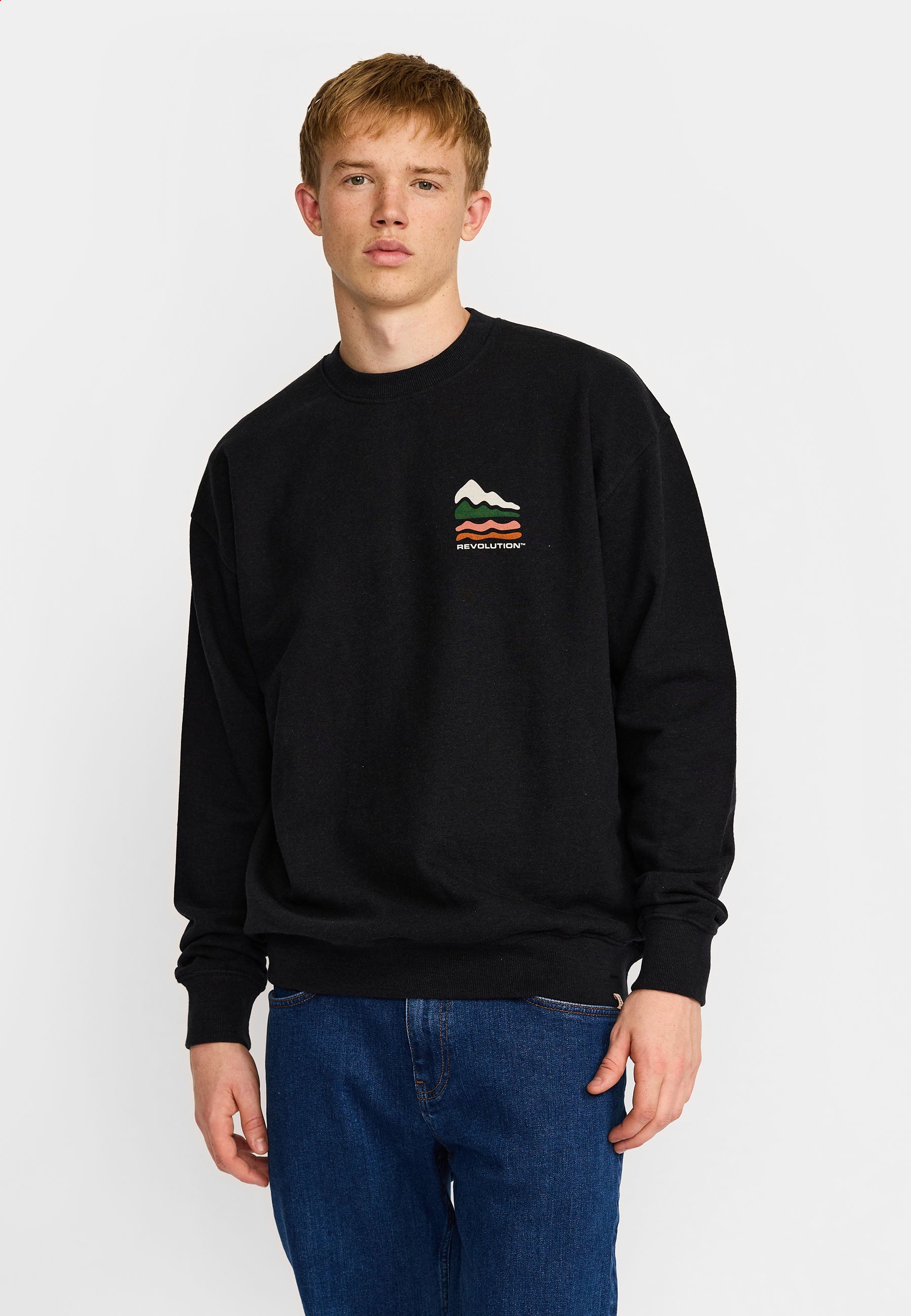 Revolution Printed Crewneck Sweatshirts Black-melange