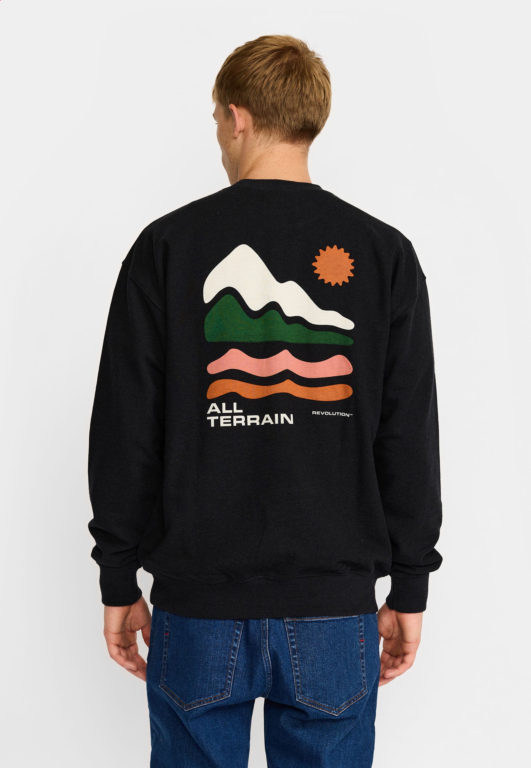 Revolution Printed Crewneck Sweatshirts Black-melange