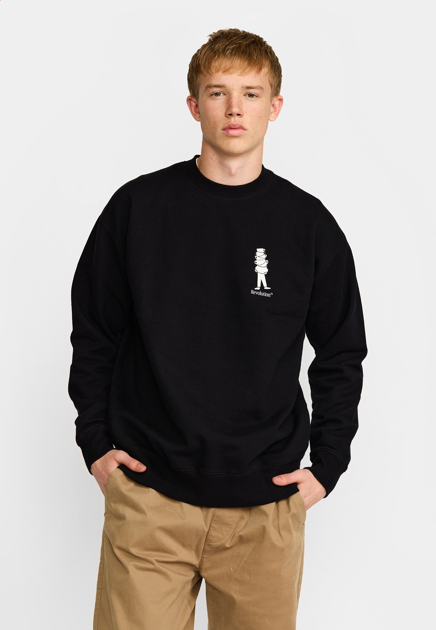 Revolution Printed Crewneck Sweatshirts Black