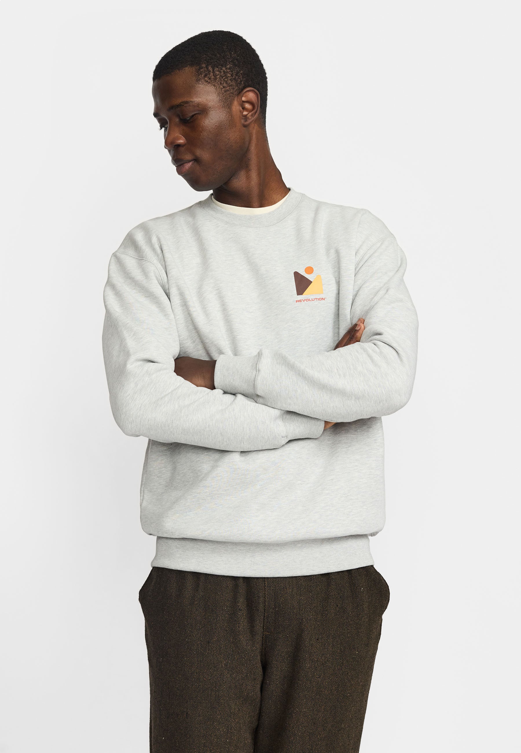Revolution Printed Crewneck Sweatshirts Grey-melange
