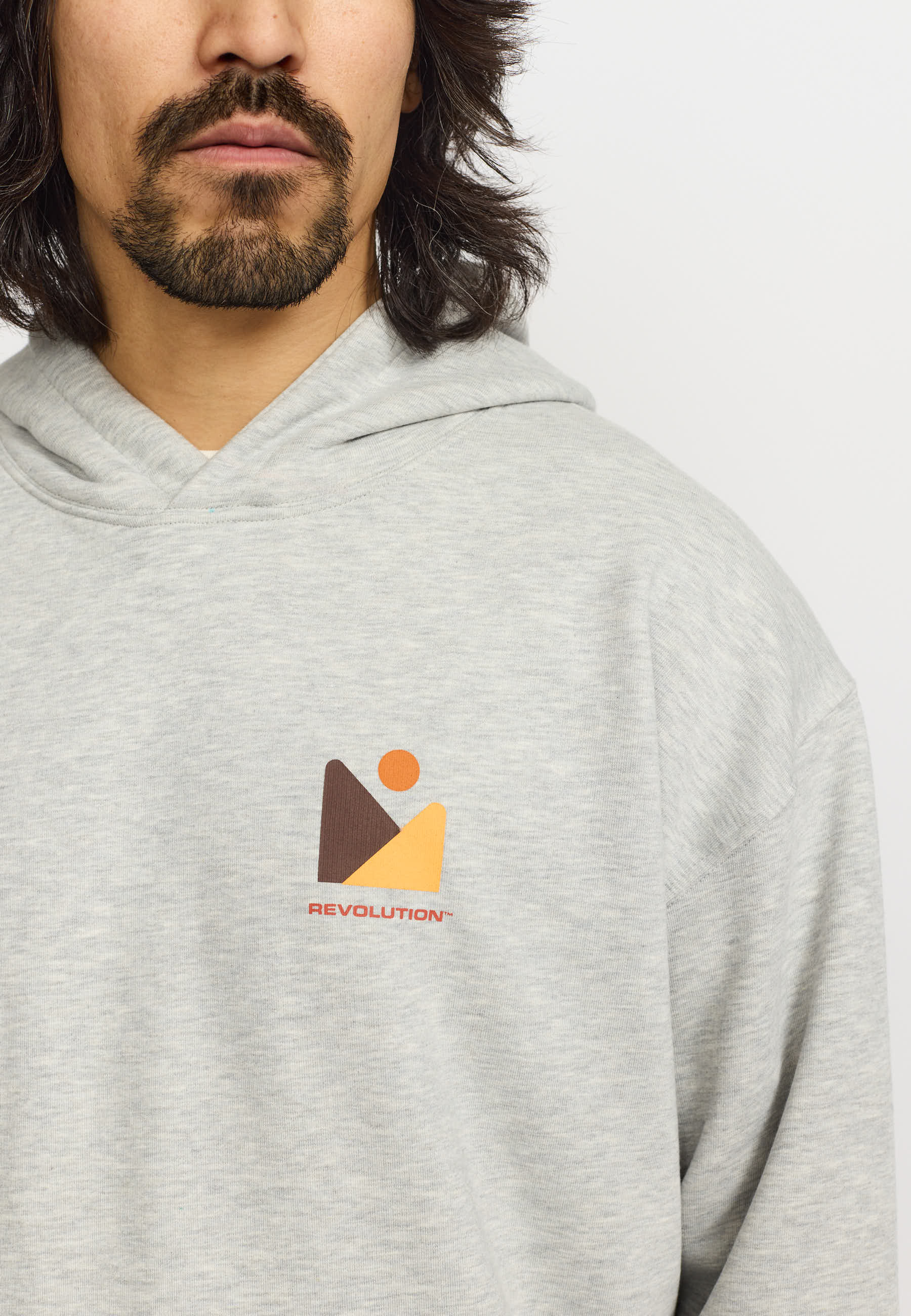 Revolution Printed Hoodie Sweatshirts Grey-melange