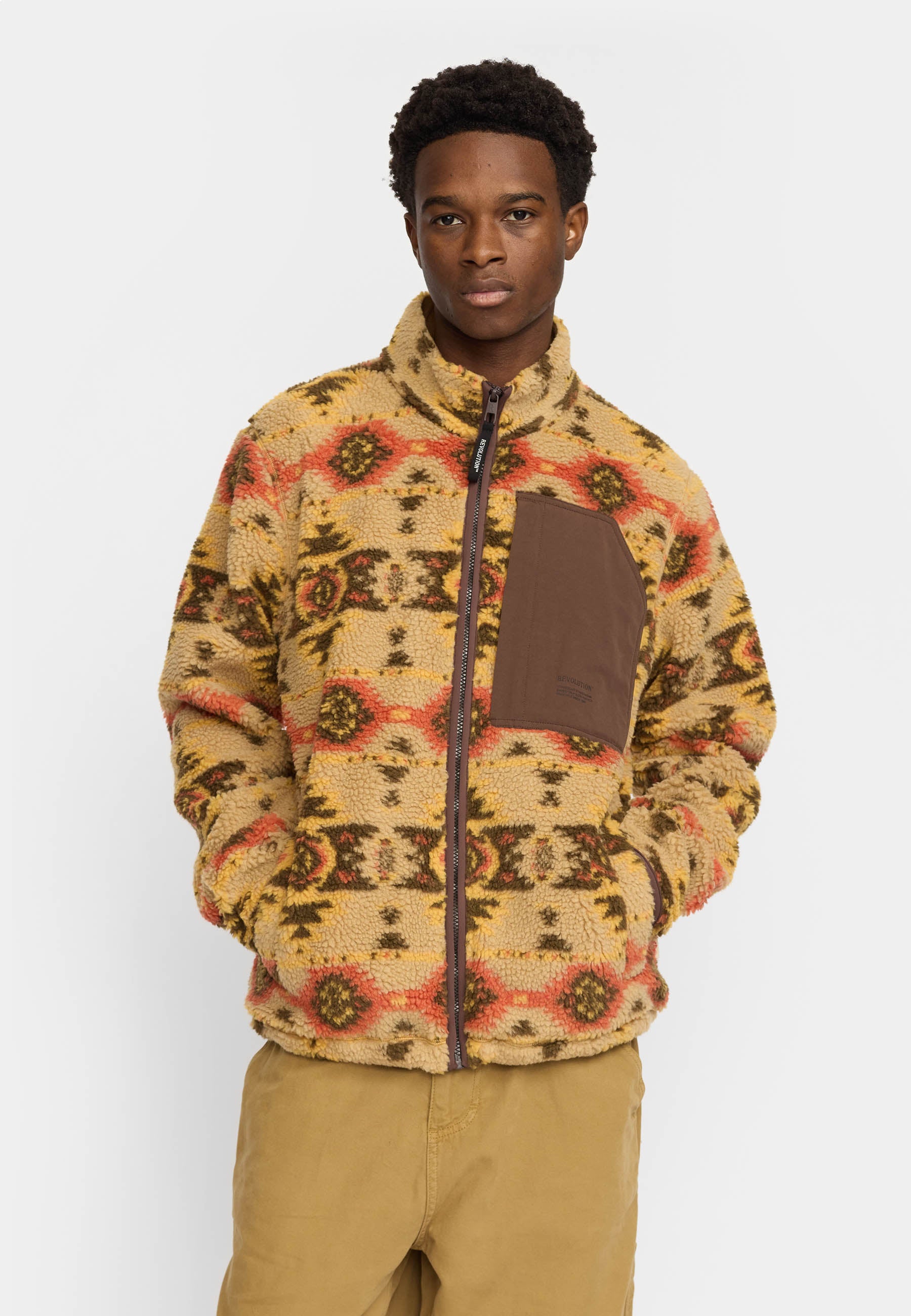 Printed Teddy Jacket / 7020 - Lightbrown – Revolution.eu