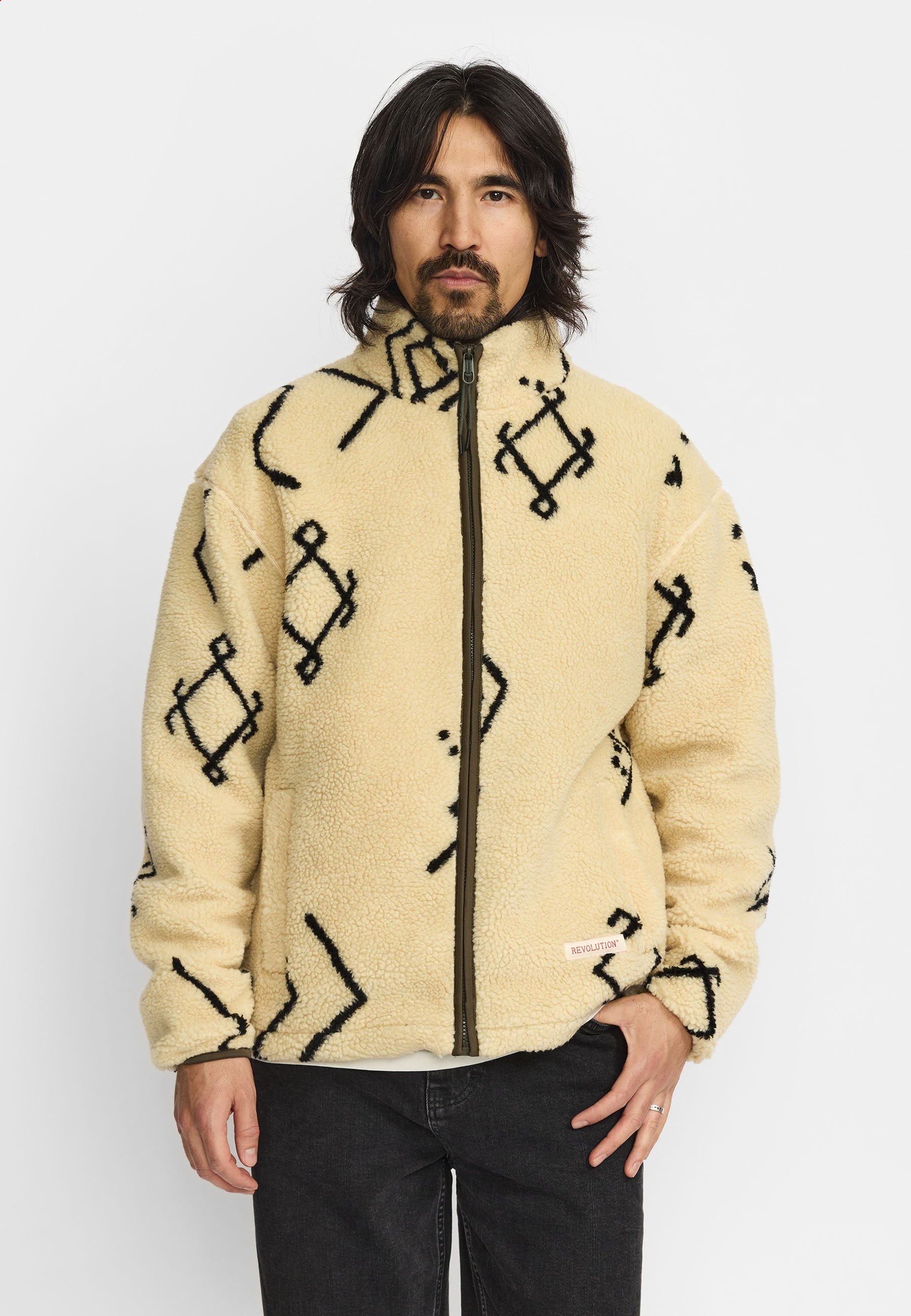 Revolution Printed Teddy Jacket Fleece Offwhite