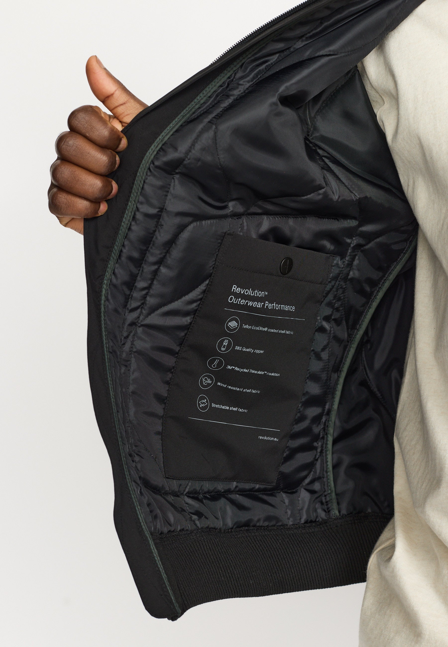 Revolution Quilted Bomber Jacket Winter Outerwear Black