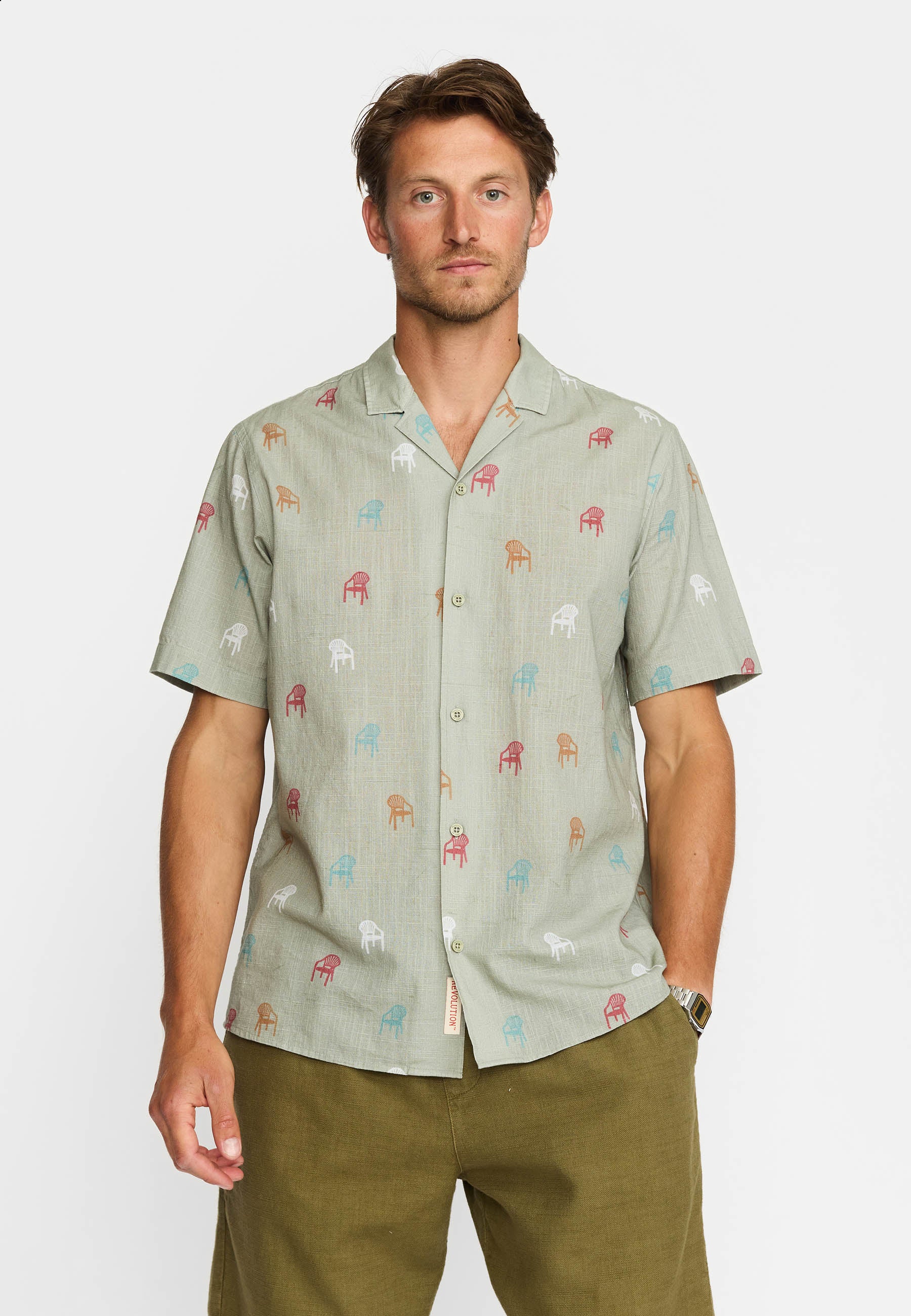 Revolution Short-sleeved Cuban Shirt Short-sleeve shirts Lightgreen