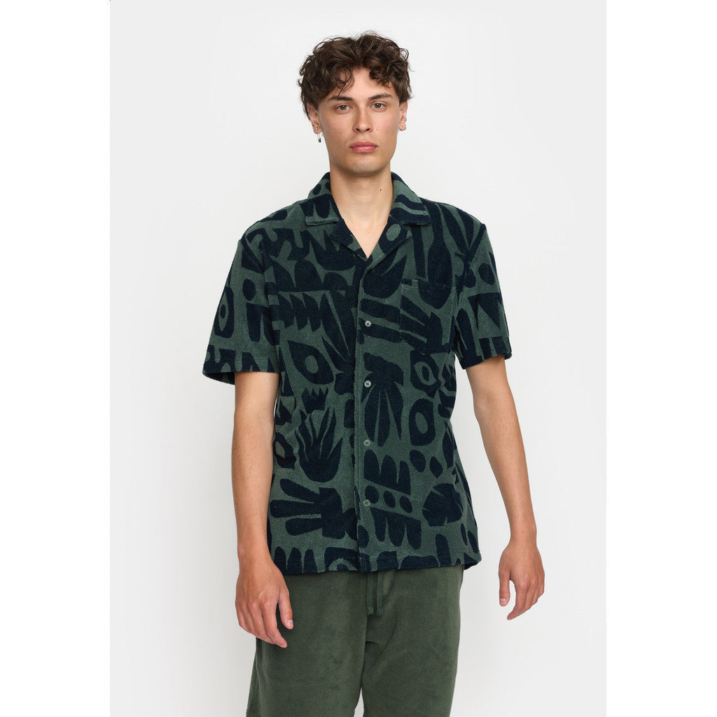 Revolution Terry Short-sleeved Cuban Shirt Short-sleeve shirts Dustgreen