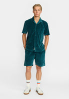 Revolution Velour Short-sleeved Cuban Shirt Short-sleeve shirts Darkpetrol