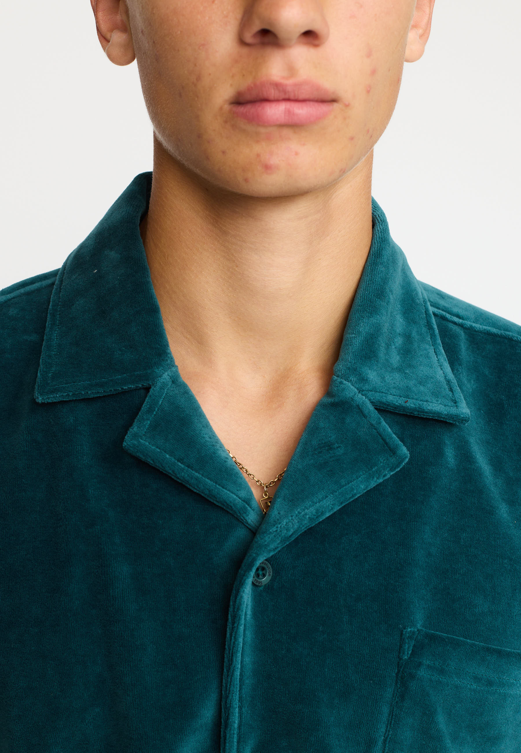 Revolution Velour Short-sleeved Cuban Shirt Short-sleeve shirts Darkpetrol