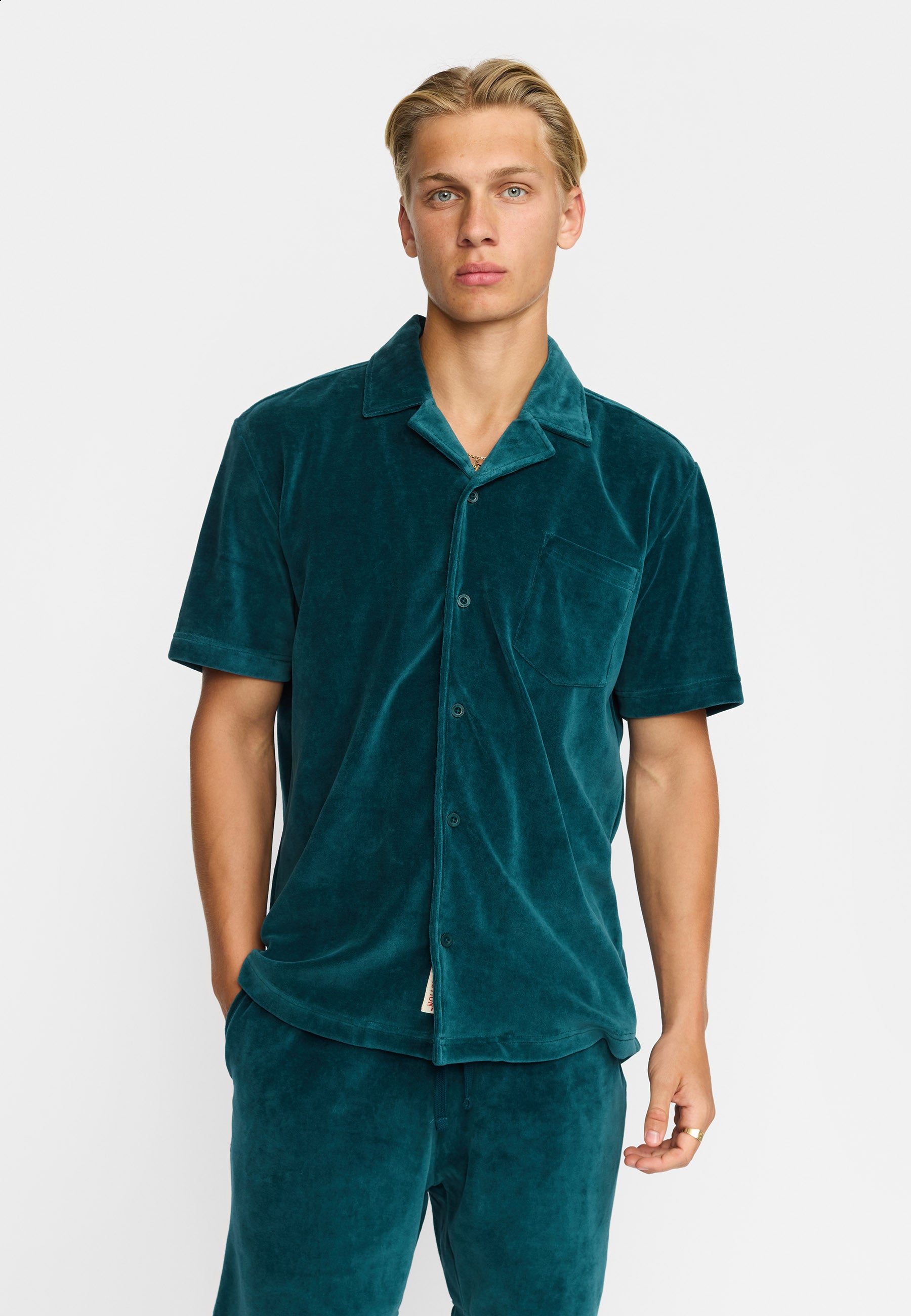 Revolution Velour Short-sleeved Cuban Shirt Short-sleeve shirts Darkpetrol