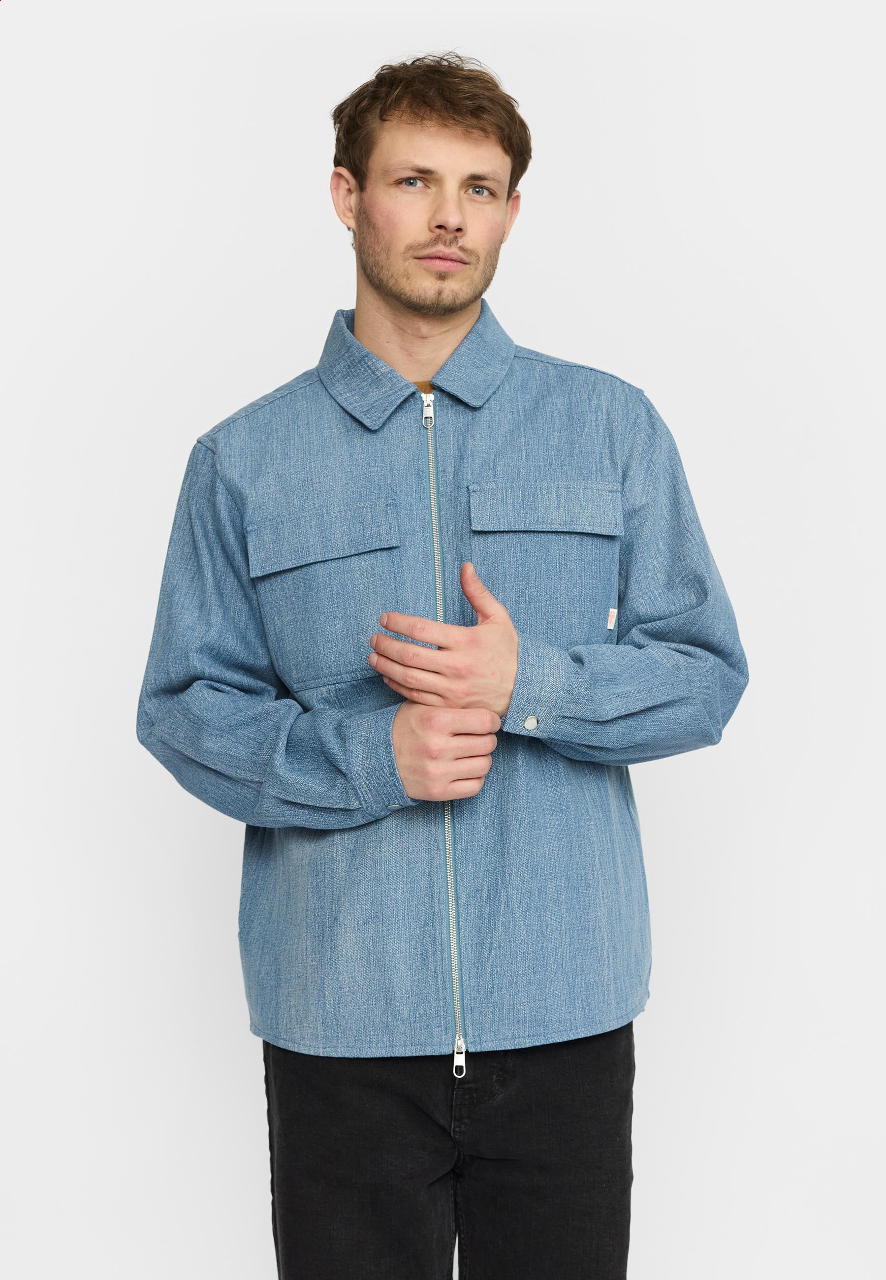 Revolution Zipped Denim Worker Shirt Overshirts Lightblue