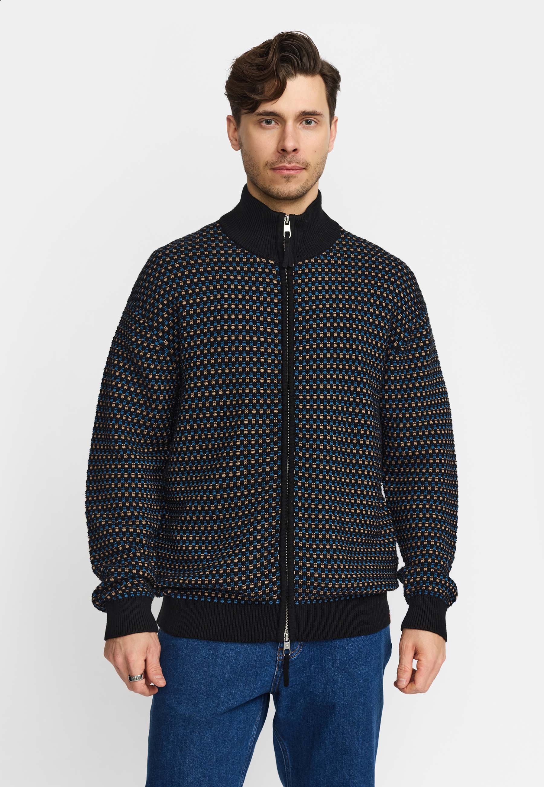 Revolution Zipped Knit Cardigan Knitwear Blue