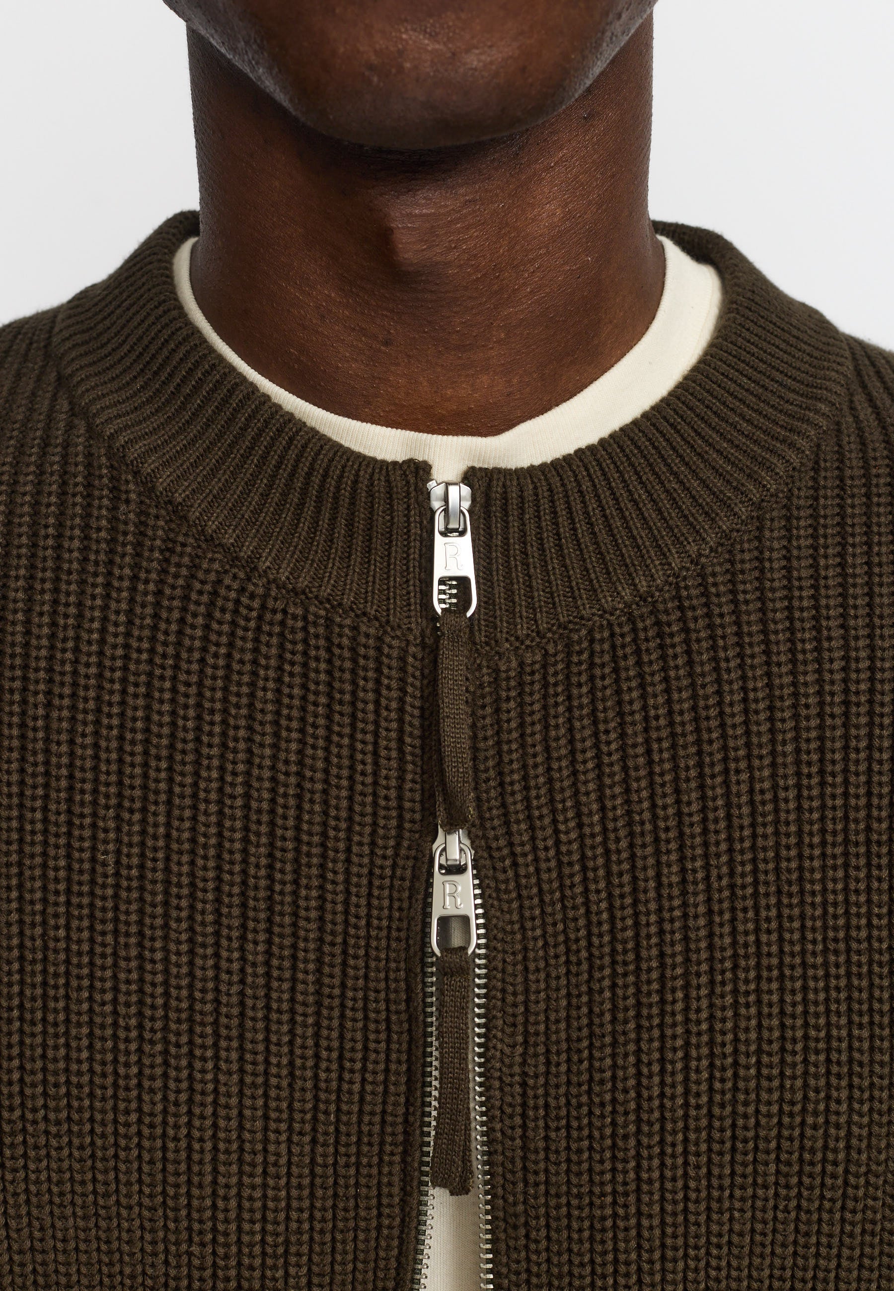 Revolution Zipped Knit Cardigan Knitwear Army