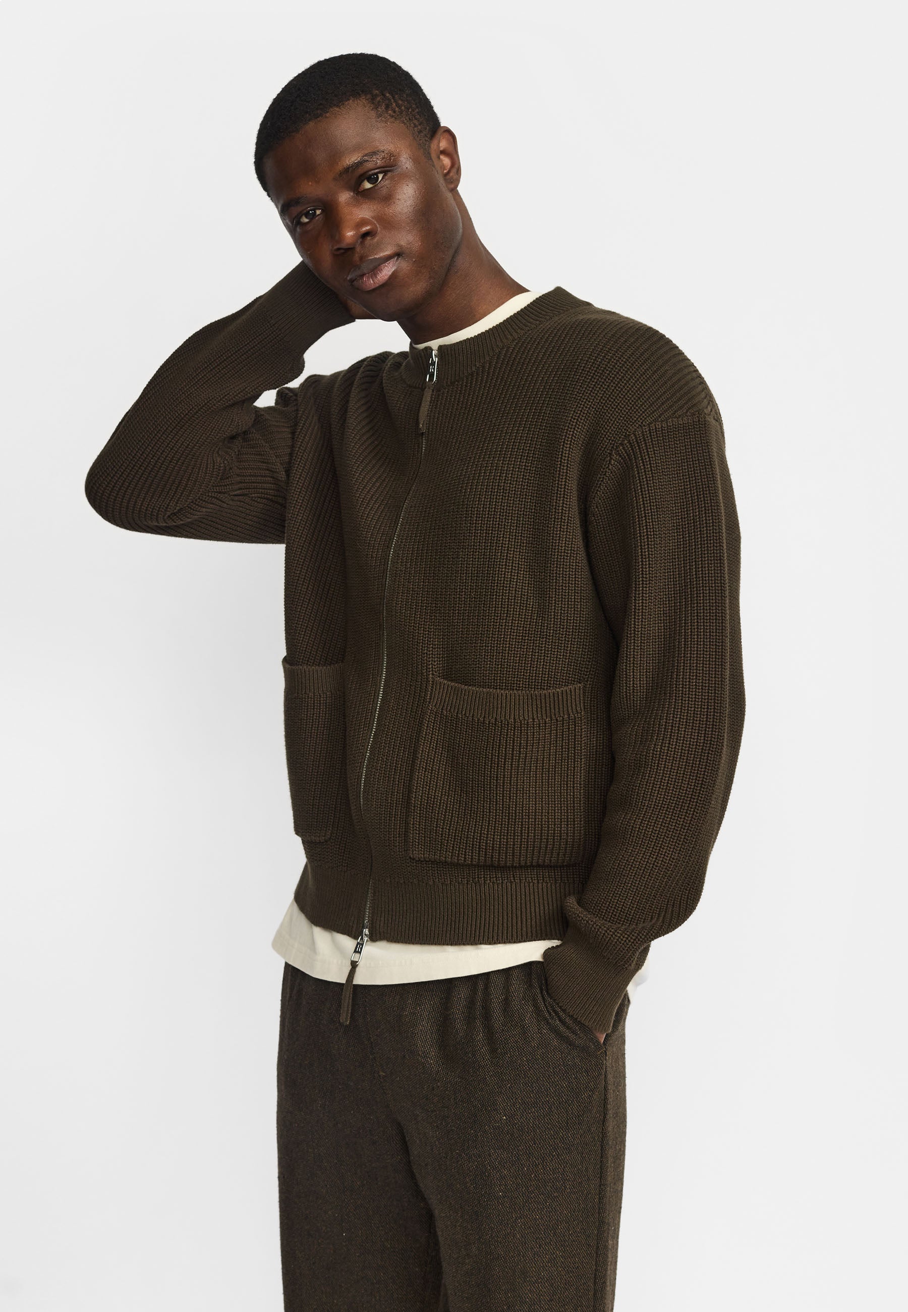 Revolution Zipped Knit Cardigan Knitwear Army
