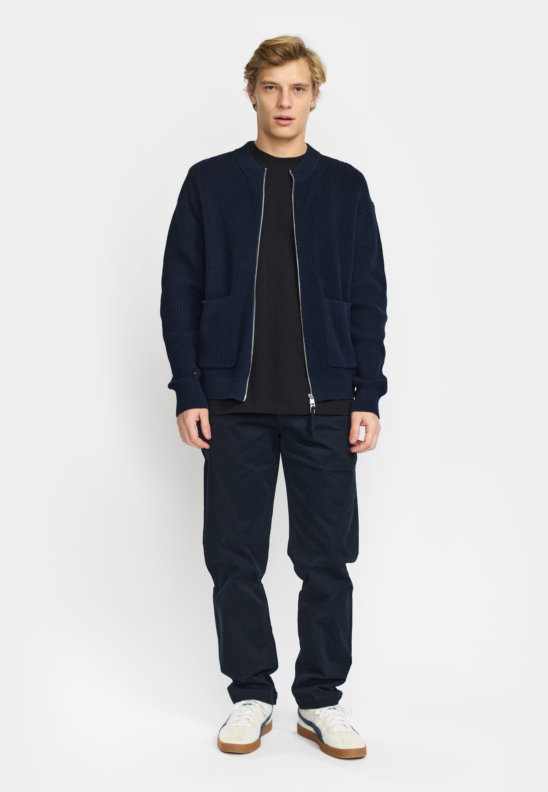 Revolution Zipped Knit Cardigan Knitwear Navy