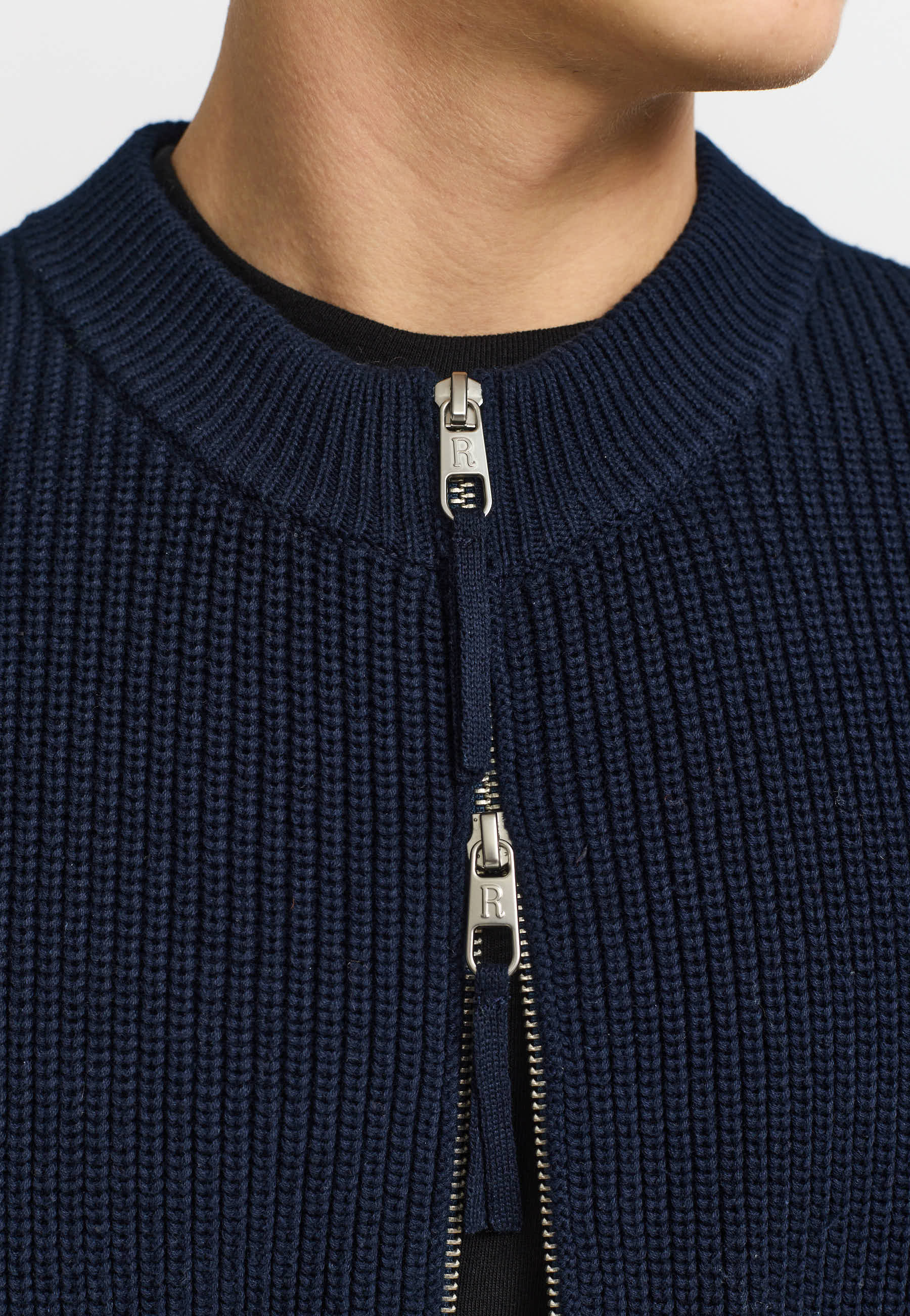 Revolution Zipped Knit Cardigan Knitwear Navy