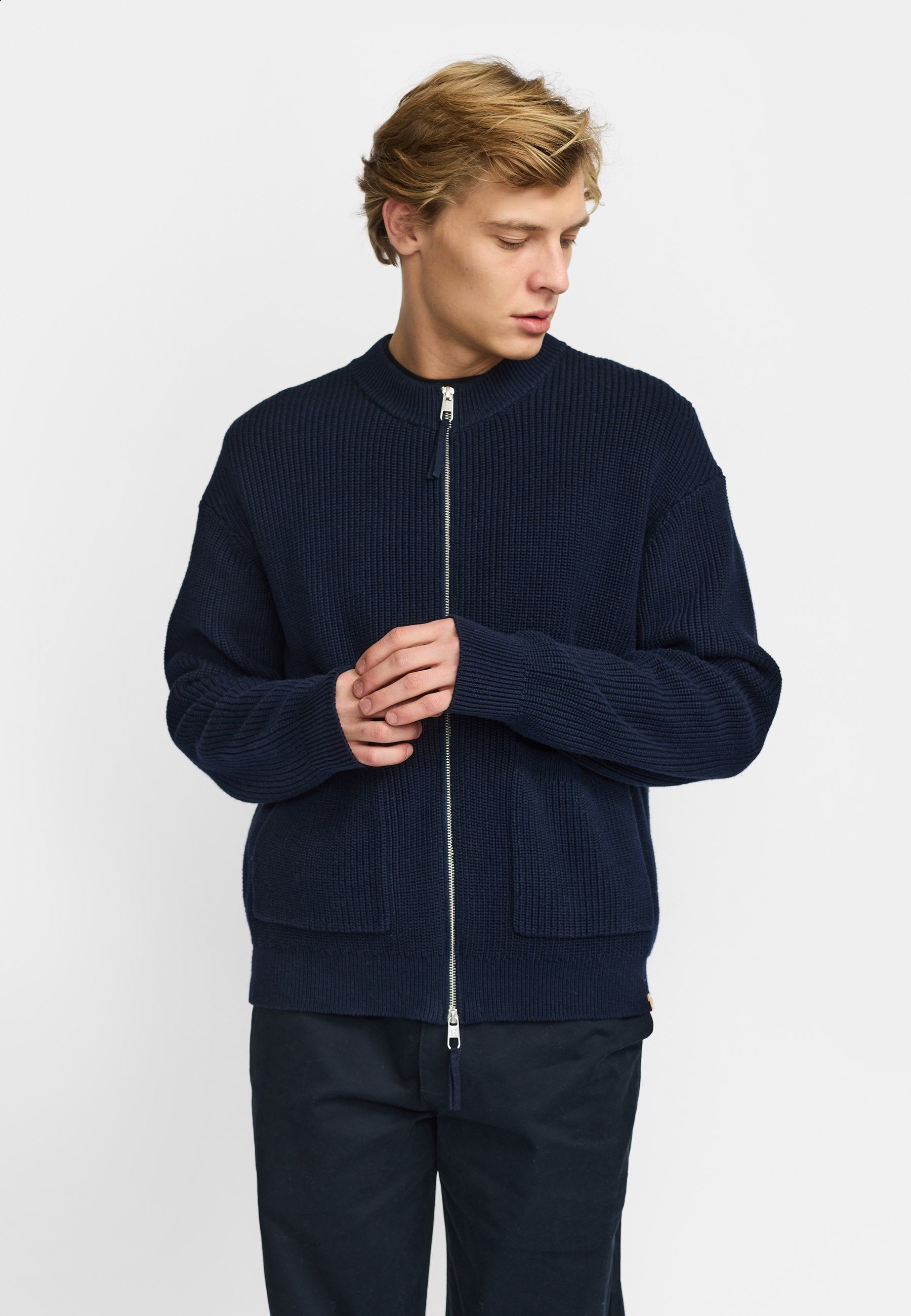 Revolution Zipped Knit Cardigan Knitwear Navy