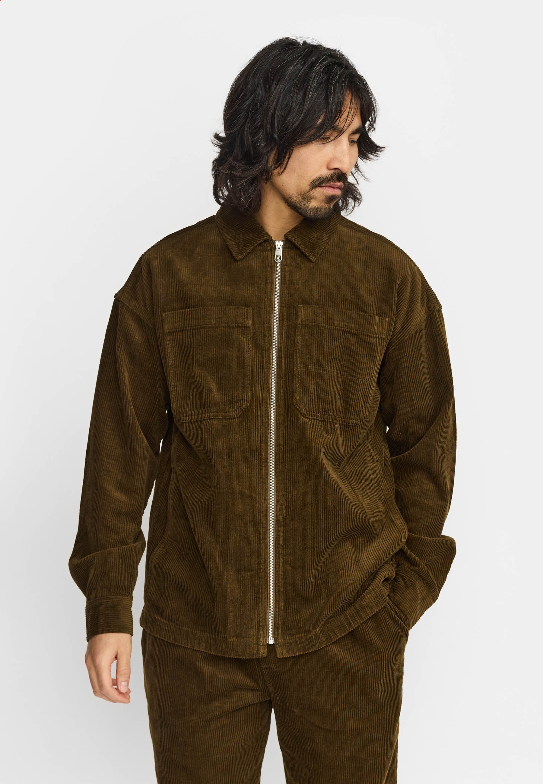 Revolution Zipped Worker Shirt Overshirts Brown